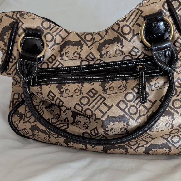 Betty Boop Black & Tan Logo Shoulder Bag with Gold Hardware - Picture 7 of 14